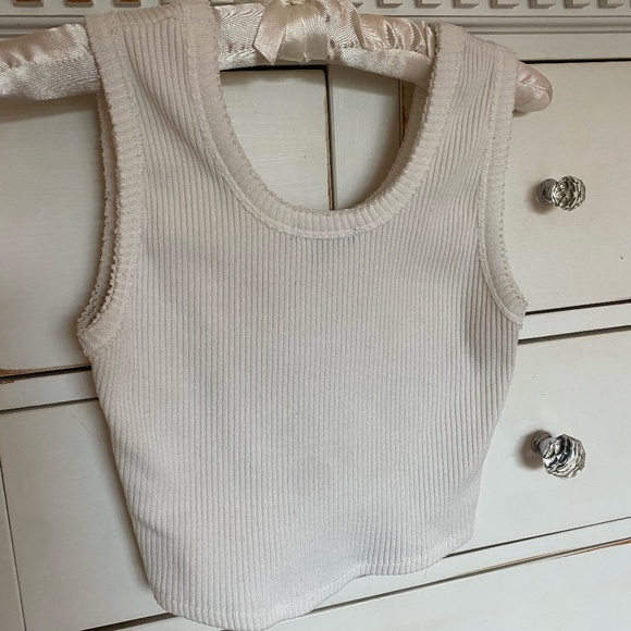 Cotton Candy Tops - Cotton Candy LA Ribbed White Tank Top